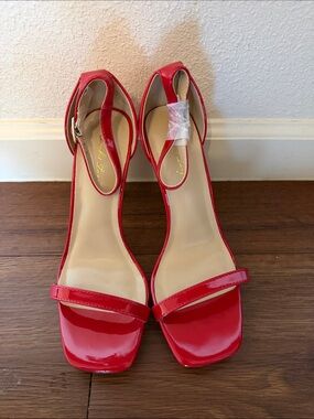 Patent Red Ankle-Strap Heels with Square Toe